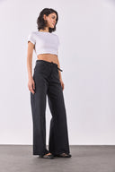 Kadın Sydney Kemer Detaylı Black Wide Leg Jean Pantolon - Black