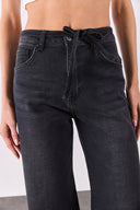 Kadın Sydney Kemer Detaylı Black Wide Leg Jean Pantolon - Black