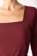 Kadın Tara Kare Yaka Tişört - Bordo