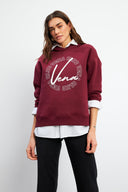 Kadın Vena Club Baskılı Sweatshirt - Bordo