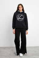 Kadın Vena Club Baskılı Sweatshirt - Siyah