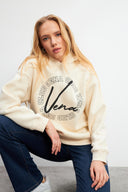 Kadın Vena Club Baskılı Sweatshirt - Kemik