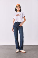 Kadın Vena Jeans Baskılı Bisiklet Yaka Regular Fit Tişört %100 Pamuk - Beyaz