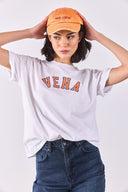 Kadın Vena Jeans Baskılı Bisiklet Yaka Regular Fit Tişört %100 Pamuk - Beyaz