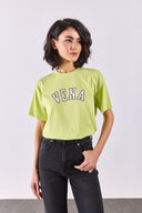 Kadın Vena Jeans Baskılı Bisiklet Yaka Regular Fit Tişört %100 Pamuk - LIME