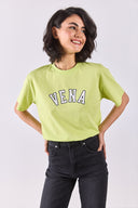 Kadın Vena Jeans Baskılı Bisiklet Yaka Regular Fit Tişört %100 Pamuk - LIME