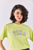 Kadın Vena Jeans Baskılı Bisiklet Yaka Regular Fit Tişört %100 Pamuk - LIME