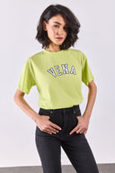 Kadın Vena Jeans Baskılı Bisiklet Yaka Regular Fit Tişört %100 Pamuk - LIME