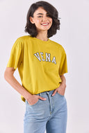 Kadın Vena Jeans Baskılı Bisiklet Yaka Regular Fit Tişört %100 Pamuk - Sarı