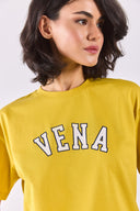 Kadın Vena Jeans Baskılı Bisiklet Yaka Regular Fit Tişört %100 Pamuk - Sarı