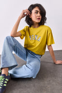 Kadın Vena Jeans Baskılı Bisiklet Yaka Regular Fit Tişört %100 Pamuk - Sarı