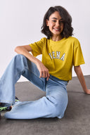 Kadın Vena Jeans Baskılı Bisiklet Yaka Regular Fit Tişört %100 Pamuk - Sarı