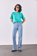Kadın Vena Jeans Baskılı Bisiklet Yaka Regular Fit Tişört %100 Pamuk - Turkuaz