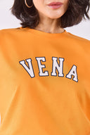 Kadın Vena Jeans Baskılı Bisiklet Yaka Regular Fit Tişört %100 Pamuk - Turuncu