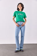 Kadın Vena Jeans Baskılı Bisiklet Yaka Regular Fit Tişört %100 Pamuk - Yeşil