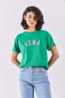 Kadın Vena Jeans Baskılı Bisiklet Yaka Regular Fit Tişört %100 Pamuk - Yeşil