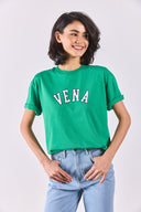 Kadın Vena Jeans Baskılı Bisiklet Yaka Regular Fit Tişört %100 Pamuk - Yeşil