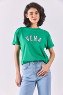 Kadın Vena Jeans Baskılı Bisiklet Yaka Regular Fit Tişört %100 Pamuk - Yeşil