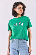 Kadın Vena Jeans Baskılı Bisiklet Yaka Regular Fit Tişört %100 Pamuk - Yeşil
