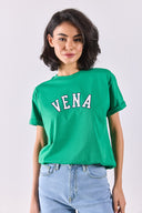 Kadın Vena Jeans Baskılı Bisiklet Yaka Regular Fit Tişört %100 Pamuk - Yeşil
