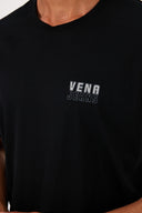 Erkek Vena Logo Kabartma Baskılı Bisiklet Yaka Tişört %100 Pamuk - Siyah