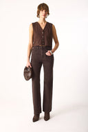 Kadın Wanda Brown Renkli Denim Wide Leg Jean Pantolon %100 Pamuk - Brown