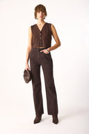 Kadın Wanda Brown Renkli Denim Wide Leg Jean Pantolon %100 Pamuk - Brown