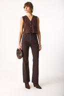 Kadın Wanda Brown Renkli Denim Wide Leg Jean Pantolon %100 Pamuk - Brown