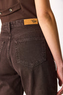 Kadın Wanda Brown Renkli Denim Wide Leg Jean Pantolon %100 Pamuk - Brown