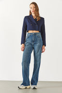 Kadın Wanda Ekstra Yüksek Bel Rigit Lyocell Dark Blue Wide Leg Jean Pantolon - Dark Blue