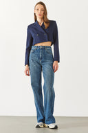 Kadın Wanda Ekstra Yüksek Bel Rigit Lyocell Dark Blue Wide Leg Jean Pantolon - Dark Blue