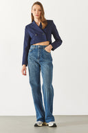 Kadın Wanda Ekstra Yüksek Bel Rigit Lyocell Dark Blue Wide Leg Jean Pantolon - Dark Blue