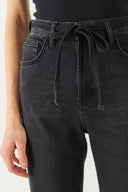 Kadın Wanda Kemer Detaylı Black Wide Leg Jean Pantolon %100 Pamuk - Black