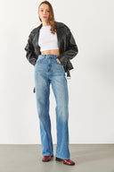 Kadın Wanda Lyocell Med Blue Wide Leg Jean Pantolon - Med Blue