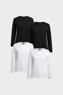 4lü Siyah Beyaz Kadın Rachel Bisiklet Yaka Slim Fit Basic Uzun Kollu Tişört