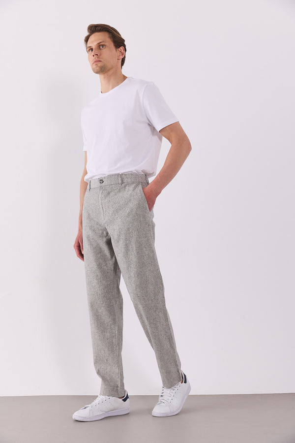 Ken Beli Lastikli lycra Keten Chino Pantolon - LACİVERT ÇİZGİLİ