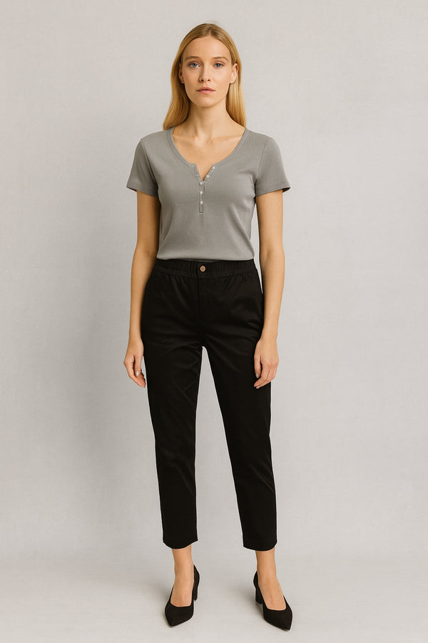 Norah Beli Lastikli Gabardin Pantolon - SİYAH 1Y2511802-028