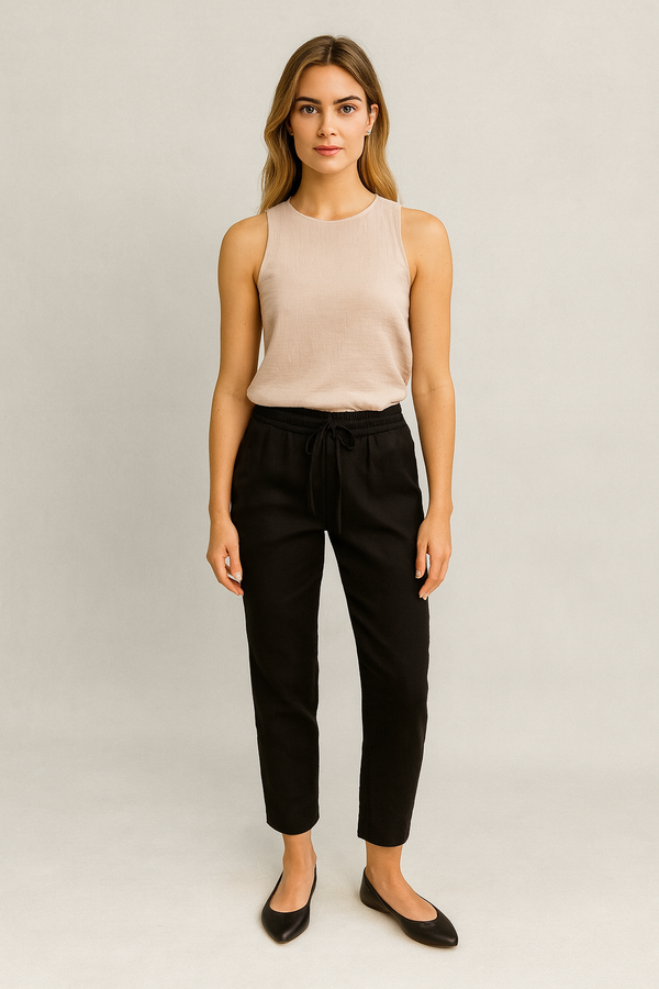 Alian Beli Lastikli %100 Keten Beach Pantolon - SİYAH