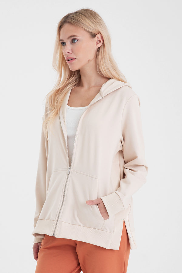 Gwen Yanı Yırtmaçlı Fermuarlı Sweatshirt - TAŞ