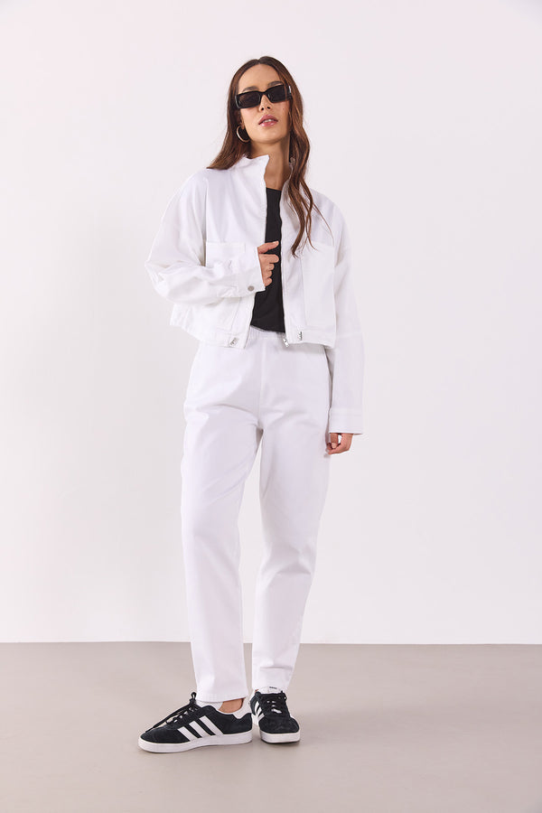 Marla Renkli Yüksek Bel Slouchy Jogger Pantolon - BEYAZ
