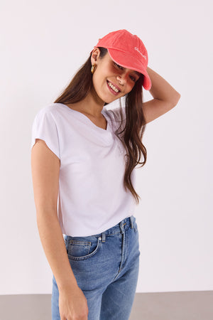 Almira V Yaka Sırtı Detaylı Modal Tişört(TENCEL)(TM) - BEYAZ 2K26200156-022