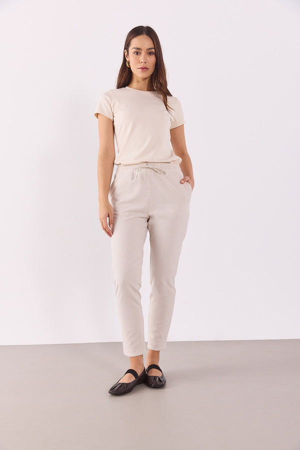 Rachel Bisiklet Yaka Slim Fit Basic Tişört - TAŞ
