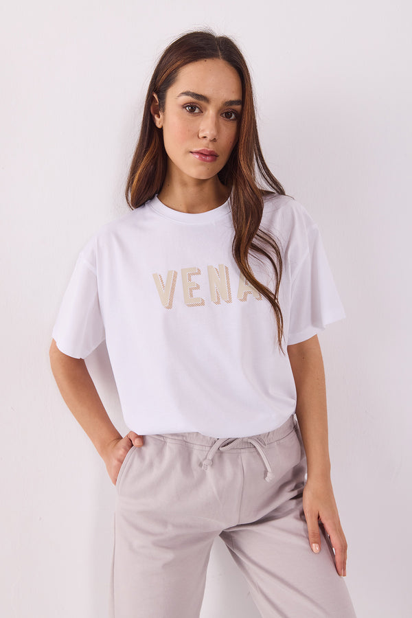 Vena Logo Baskılı Oversize Tişört - BEYAZ
