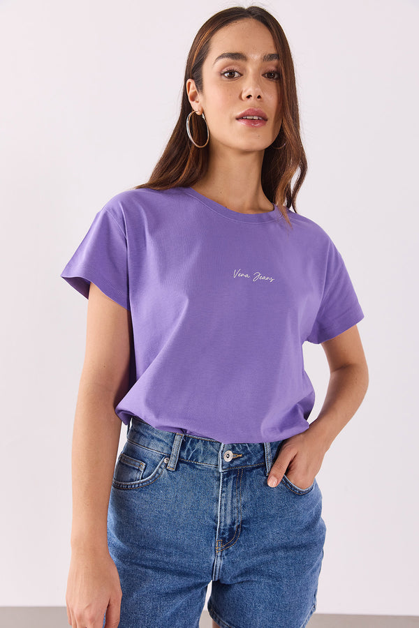 Mini Vena Logo Baskılı Regular Fit Tişört - LEYLAK
