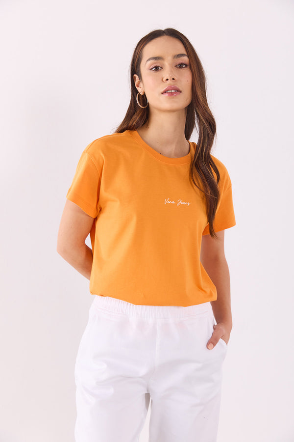 Mini Vena Logo Baskılı Regular Fit Tişört - TURUNCU