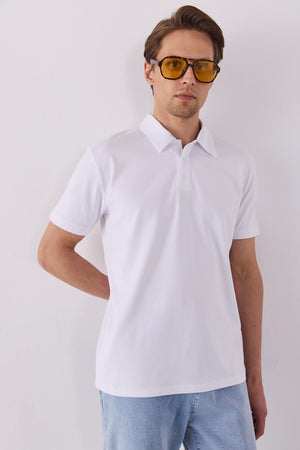 Regular Fit Polo Yakalı Tişört - BEYAZ