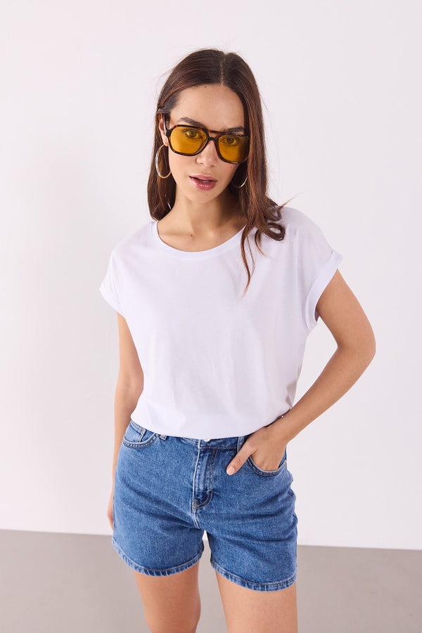 Cindy Bisiklet Yaka Regular Fit Basic Modal Tişört(TENCEL)(TM) - BEYAZ