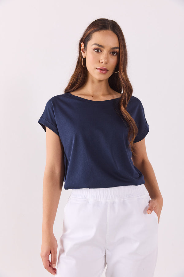 Cindy Bisiklet Yaka Regular Fit Basic Modal Tişört(TENCEL)(TM) - LACİVERT