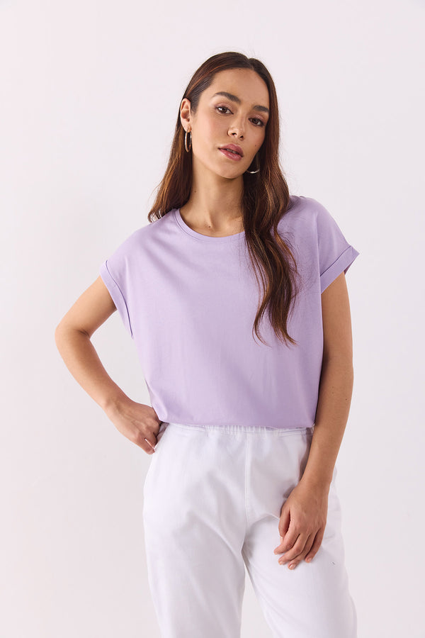 Cindy Bisiklet Yaka Regular Fit Basic Modal Tişört(TENCEL)(TM) - LİLA