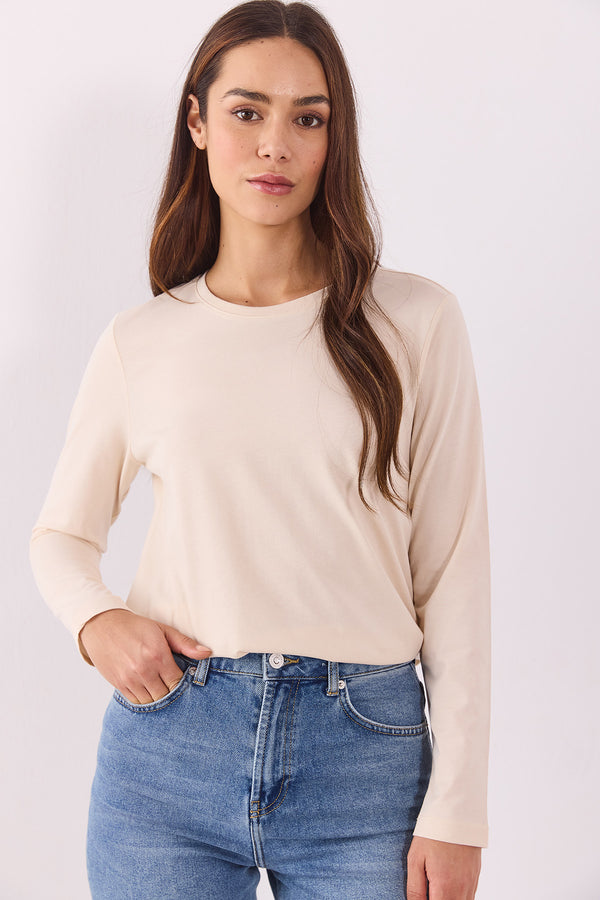 Gloria Bisiklet Yaka Regular Fit Basic Tişört - BEJ